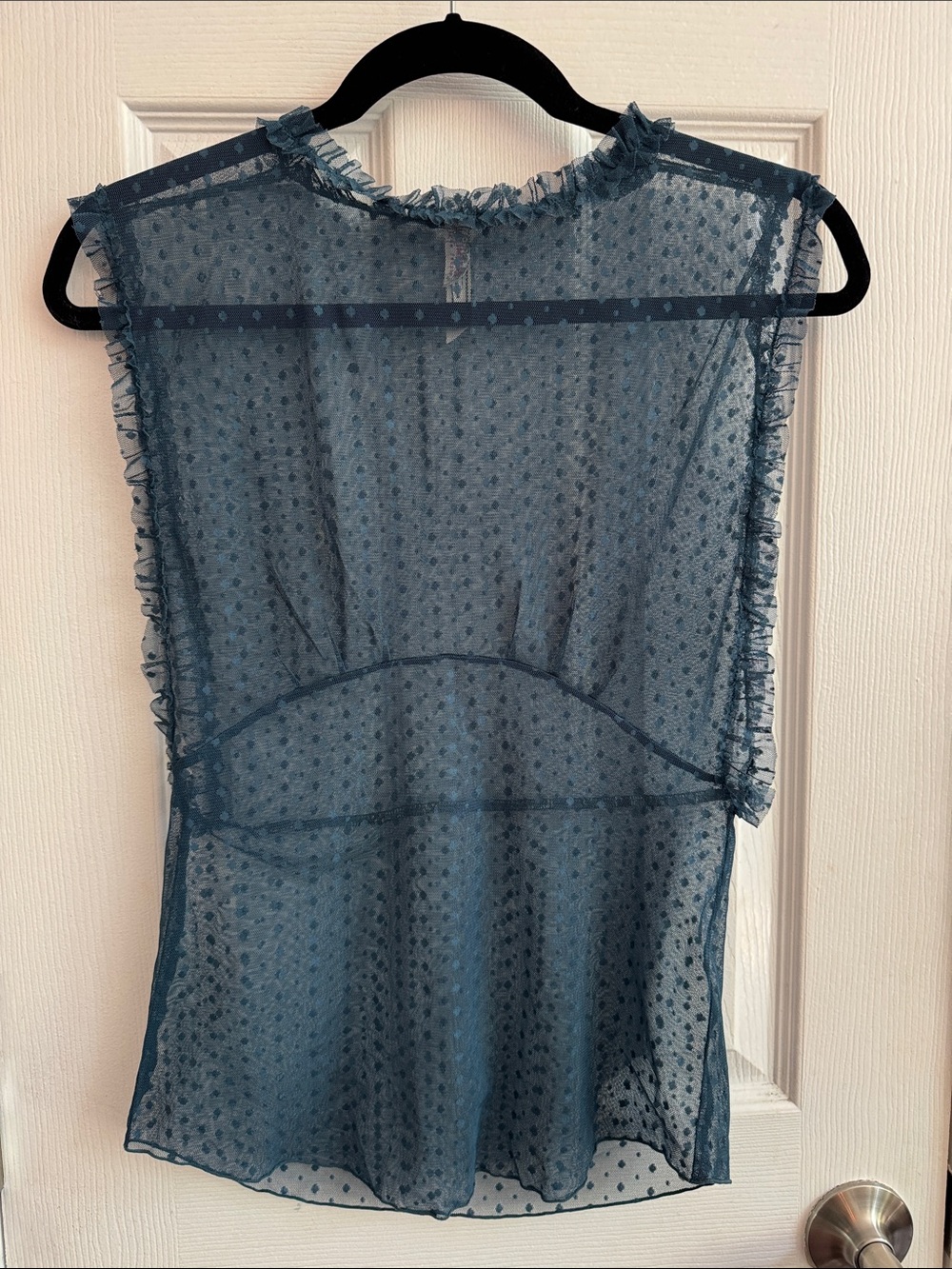 FREE PEOPLE INTIMATELY Sheer Mesh Polka Dot Sleeveless Blouse Ruffle Trim Size M